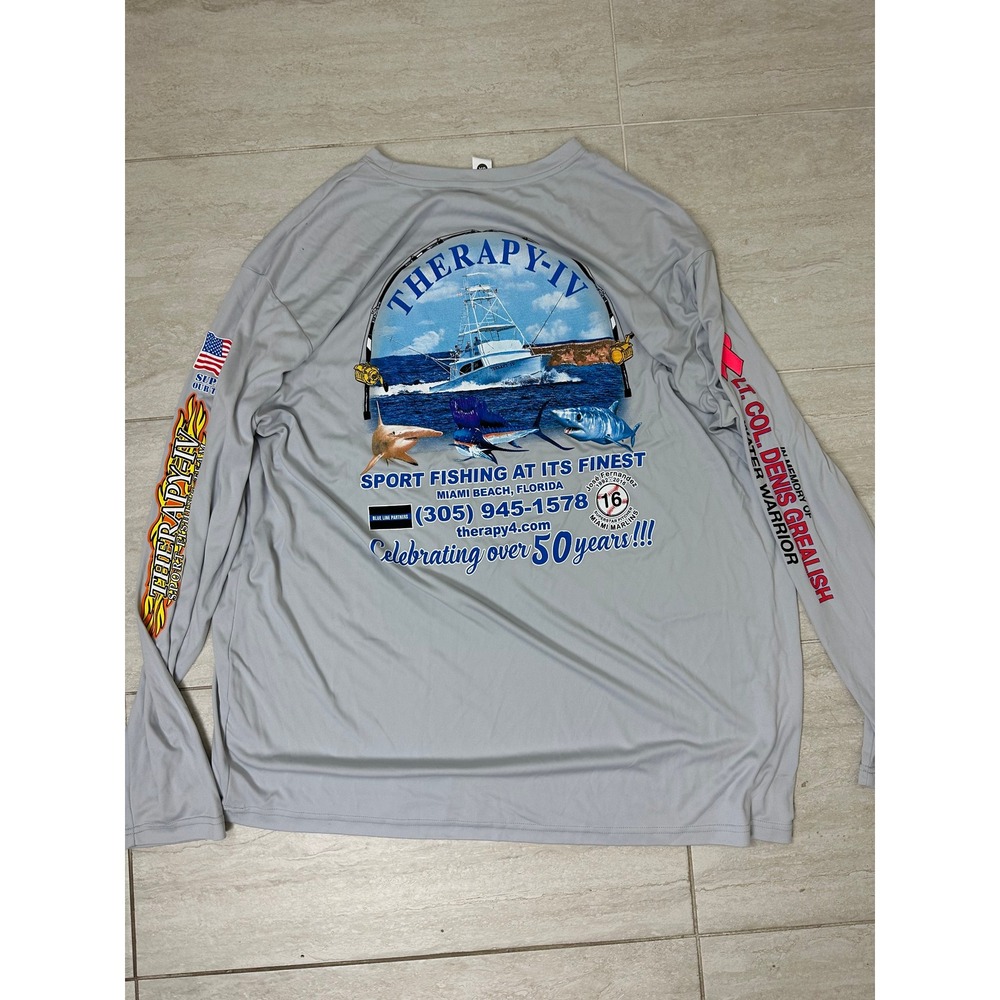 Therapy IV Fishing Shirt 3XL Gray Long Sleeve Performance UV Sport Fishing Team - Picture 2 of 4